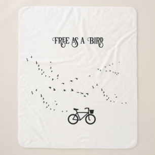 Cobertor Sherpa Vida de Ciclismo Livre como um Pássaro Arte Preto 