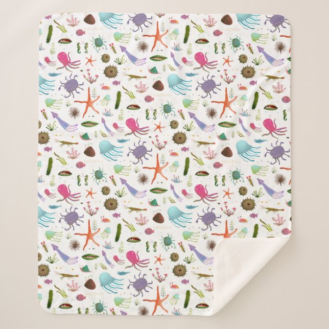 Cobertor Sherpa Vida marinha colorida (Frente)