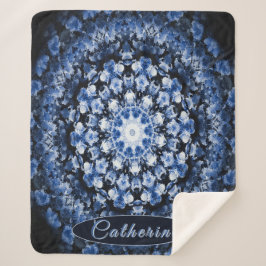 Cobertor Sherpa Vidro Floral Azul Personalizado Mandala