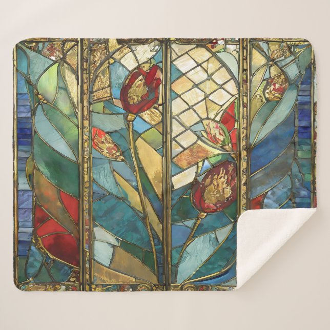 Cobertor Sherpa Vidro Vermelho Chefe Poppies no nascer do Sol (Frente (Horizontal))