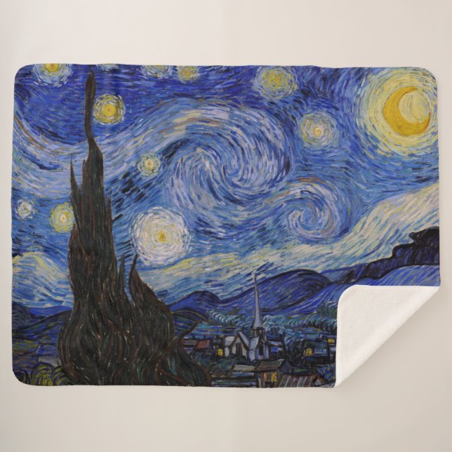 Cobertor Sherpa Vincent Van Gogh - A noite de Starry (Frente (Horizontal))