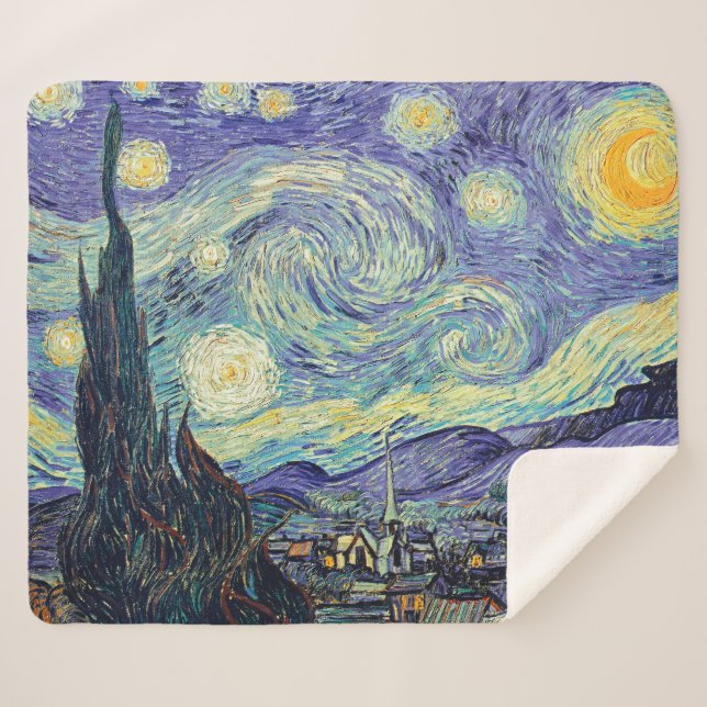 Cobertor Sherpa Vincent Van Gogh A Noite Estrelada  (Frente (Horizontal))