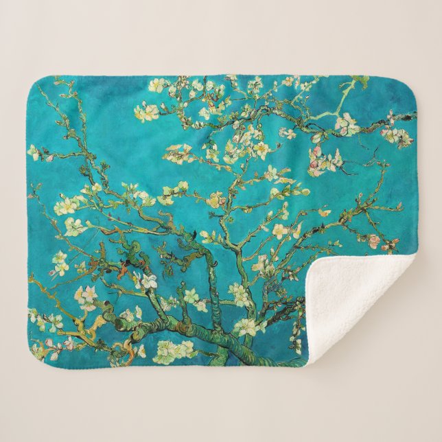 Cobertor Sherpa Vincent Van Gogh Blossoming Almond Tree Arte Flora (Frente (Horizontal))