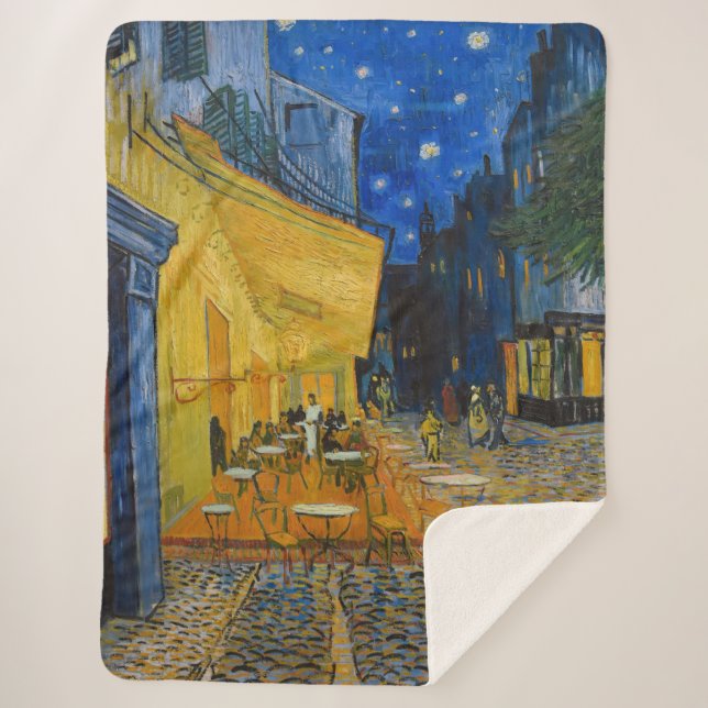 Cobertor Sherpa Vincent van Gogh - Cafe Terrace à Noite (Frente)
