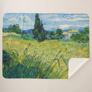 Cobertor Sherpa Vincent van Gogh - Campo de Trigo Verde com Cypres