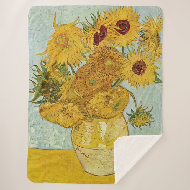 Cobertor Sherpa Vincent Van Gogh - Vase com Doze Girassóis (Frente)
