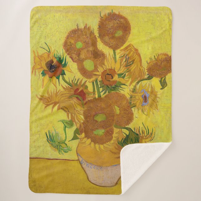Cobertor Sherpa Vincent van Gogh - Vase com Quinze Girassóis (Frente)