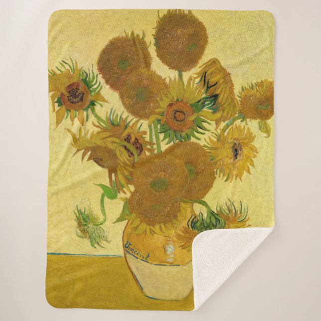 Cobertor Sherpa Vincent van Gogh - Vase com Quinze Girassóis (Frente)