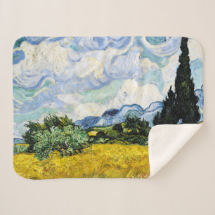 Cobertor Sherpa Vincent Van Gogh Wheat Field com Cyprestes