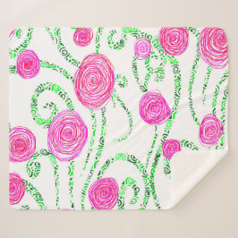 Cobertor Sherpa Vinhas Verdes e Flores Rosa