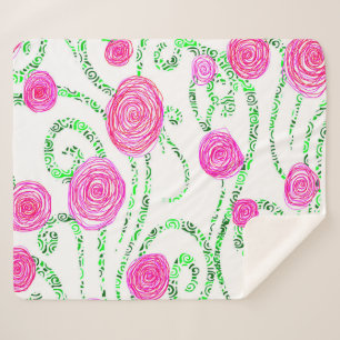Cobertor Sherpa Vinhas Verdes e Flores Rosa