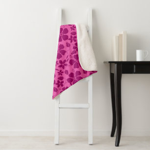 COBERTOR SHERPA VINHO TINTO BURGUNDY COM HULA HAVAIANO (HIBÍSCO)