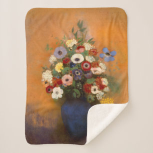 Cobertor Sherpa Vintage Anemones e lilac em um vaso azul