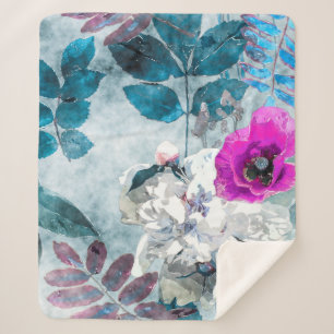 Cobertor Sherpa vintage aquarela colorida floral sem costura
