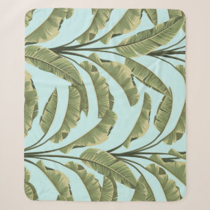 Cobertor Sherpa Vintage Banana Leaves: Tropical Sem Costura.