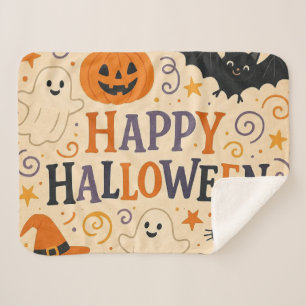 Cobertor Sherpa Vintage, bonitinha feliz morcego de halloween, fan