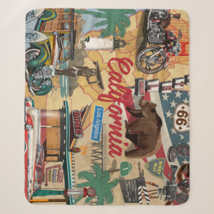 Cobertor Sherpa Vintage California: mapa de atrações turísticas.