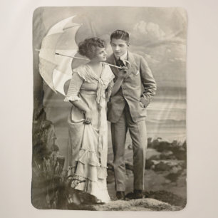 Cobertor Sherpa Vintage Casal romântico com Parasol