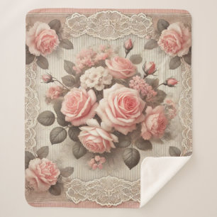 Cobertor Sherpa Vintage Chique Rosa Rosa Floral