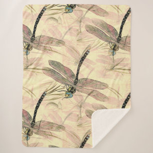 Cobertor Sherpa Vintage Dragonfly Impressão
