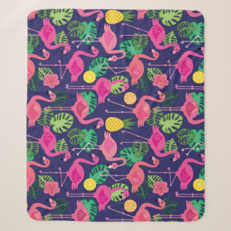 Cobertor Sherpa Vintage flamingos, padrão de elementos de verão