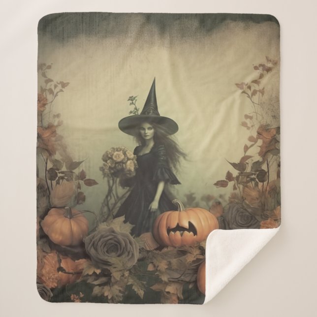 Cobertor Sherpa Vintage Halloween Witchcraft (3) (Frente)
