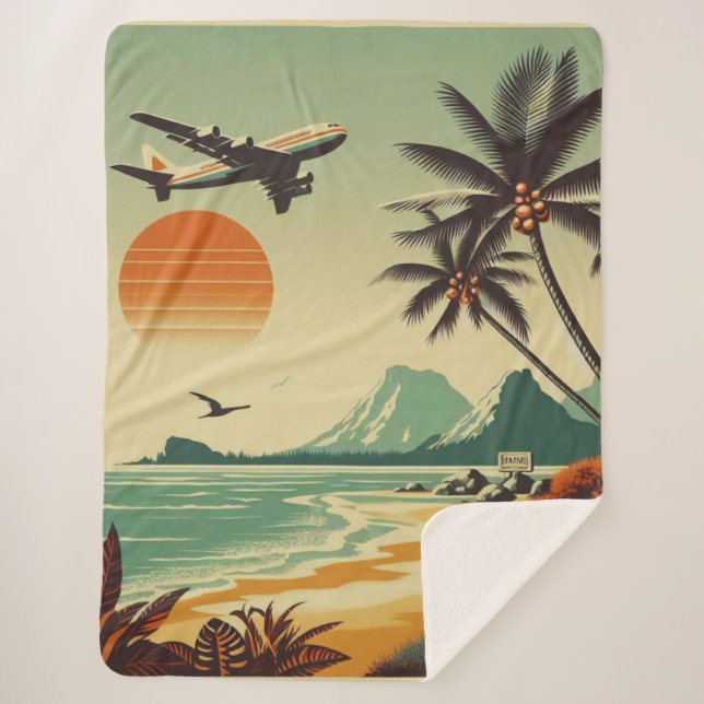 Cobertor Sherpa Vintage Hawaii/Tropical (Frente)