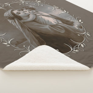 Cobertor Sherpa Vintage Madonna e Child com Silver Frame