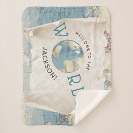 Cobertor Sherpa Vintage Map Baby Blanket