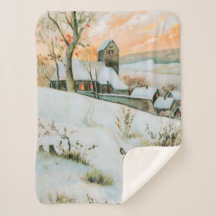 Cobertor Sherpa Vintage neve, paisagem de inverno com veado