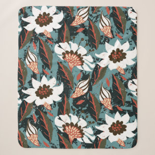 Cobertor Sherpa Vintage pintada manualmente com padrão floral com