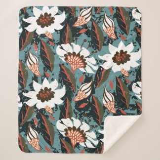 Cobertor Sherpa Vintage pintada manualmente com padrão floral com 