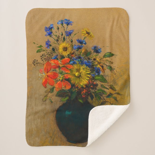 Cobertor Sherpa Vintage pintando flores silvestres (Frente)