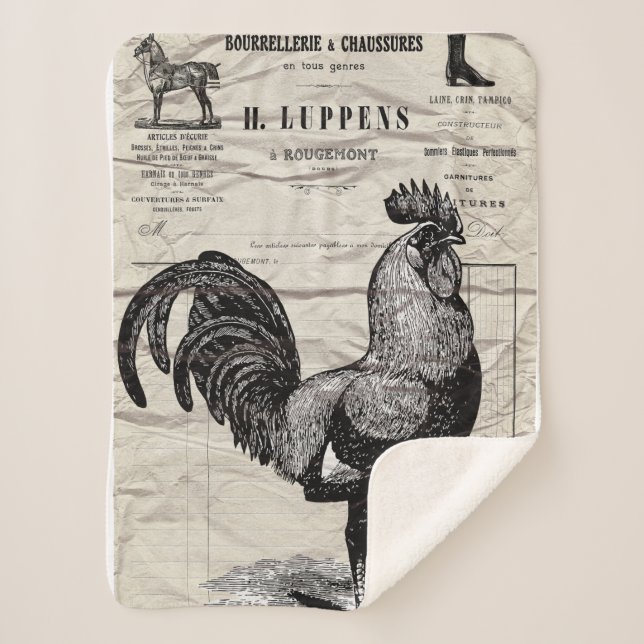 Cobertor Sherpa Vintage Rooster (Frente)