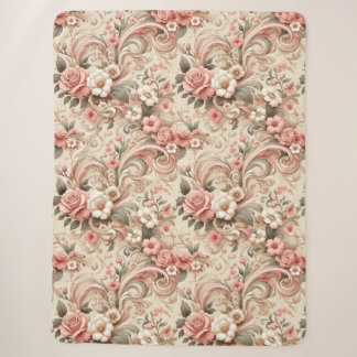 Cobertor Sherpa Vintage Rosa Garden Scrowork