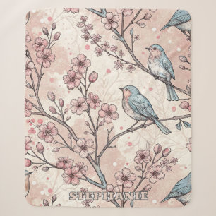 Cobertor Sherpa Vintage Sakura Cherry Blossom & Bird Aestética 5