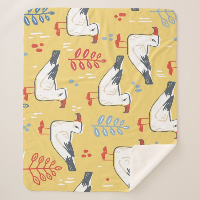 Cobertor Sherpa Vintage Seagull Deixa Padrão Natural (Frente)