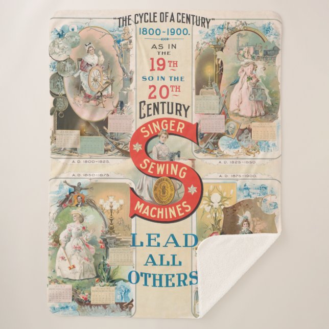 Cobertor Sherpa Vintage Singer Sewing Machine Ad (Frente)