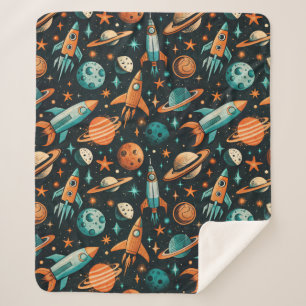 Cobertor Sherpa Vintage Spacecraft Rocket ships Pattern - Cosmos(2