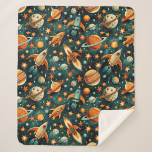 Cobertor Sherpa Vintage Spacecraft Rocket ships Pattern - Cosmos(3