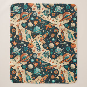 Cobertor Sherpa Vintage Spacecraft Rocket ships Pattern - Cosmos(4