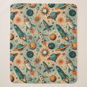Cobertor Sherpa Vintage Spacecraft Rocket ships Pattern - Cosmos(7