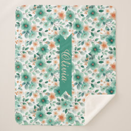 Cobertor Sherpa Vintage Spring Green Floral Personalized