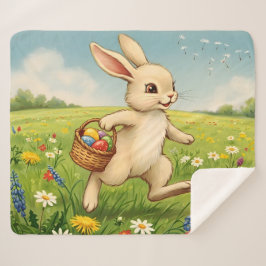 Cobertor Sherpa Vintage Spring Meadow Easter Bunny 