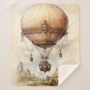 Cobertor Sherpa Vintage Steampunk Hot Air Balloon