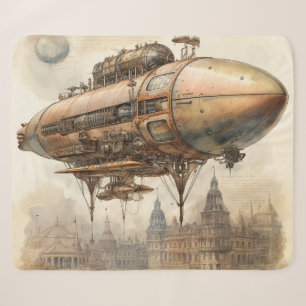 Cobertor Sherpa Vintage Steampunk Zeppelin (12)