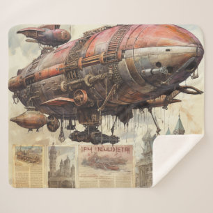 Cobertor Sherpa Vintage Steampunk Zeppelin (9)
