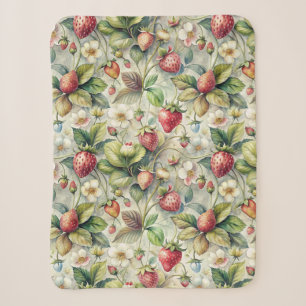 Cobertor Sherpa Vintage Strawberry Garden Botânica Watercolor