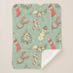 Cobertor Sherpa Vintage Style Christmas<br><div class="desc">Este é um padrão típico do Natal inspirado na arte do estilo vintage! Uma rena,  boneco de neve,  árvore de Natal,  cana-de-açúcar,  estocagem de Natal e ornamento de árvores são apresentados. Mostre sua alegria de Natal com esta design festiva!</div>