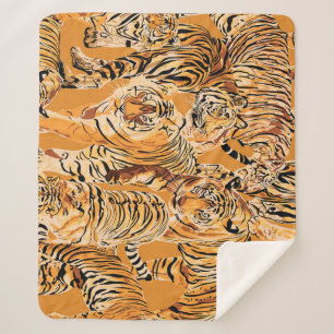 Cobertor Sherpa Vintage Tiger Safari Wildlife Patterno